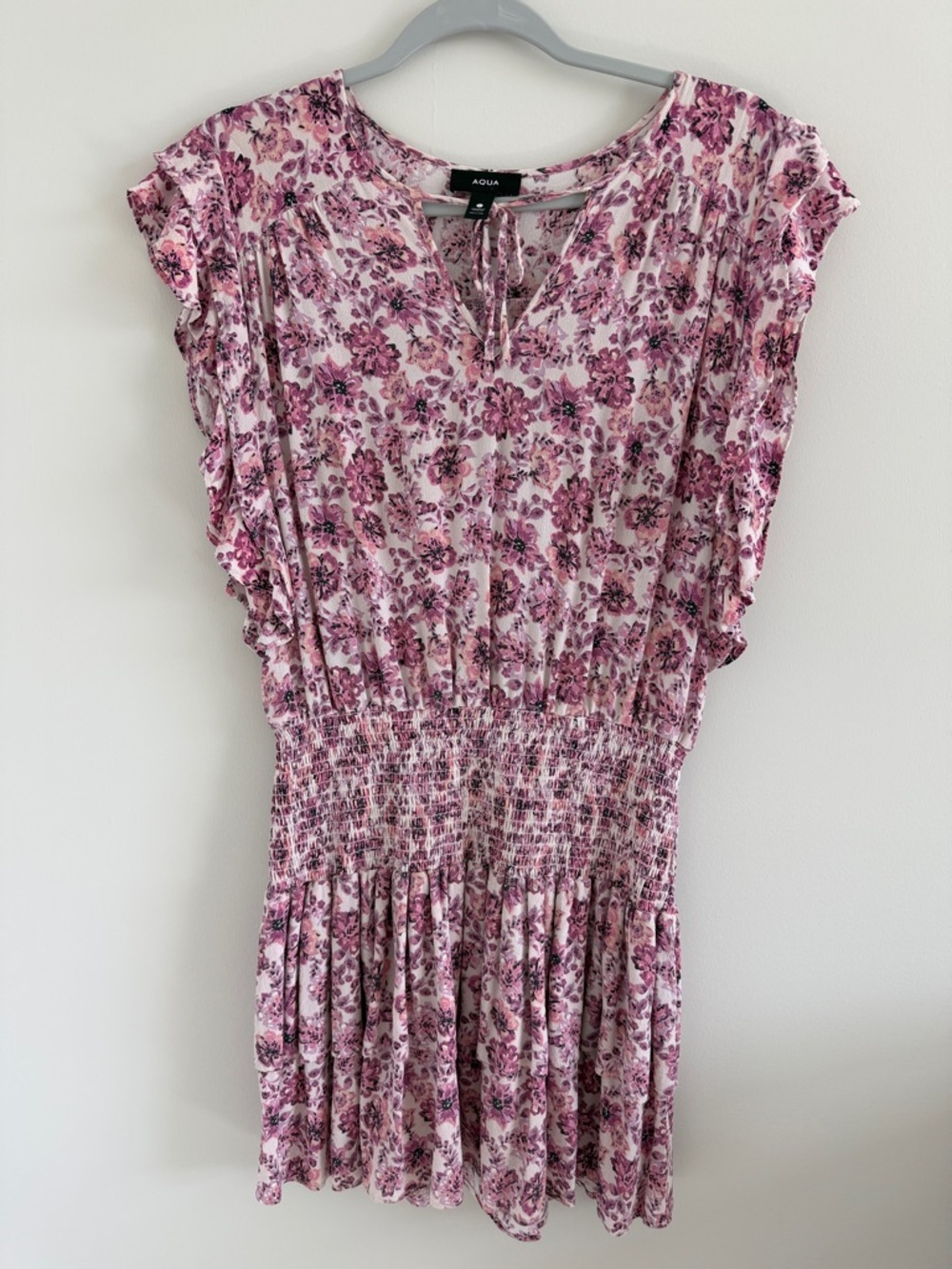 Aqua Pink Floral Ruffle-Sleeve Dress